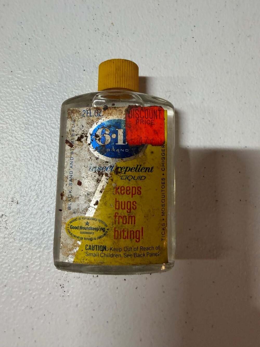 Vintage 1960s 6-12 Brand Insect Repellent Liquid Glass Bottle 2 FL OZ
